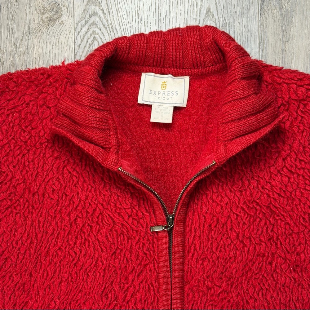 Vintage Express Tricot Sweater Womens Small Red Wool Full Zip Mock Neck‎ 90s